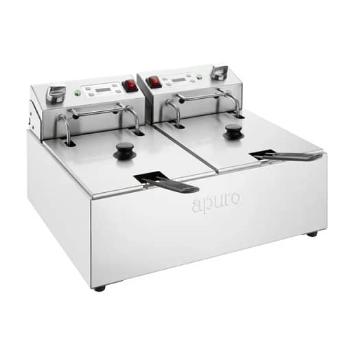 Apuro CU624-A Double Tank Fryer with Timer and Stainless Steel Build