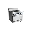 Cookrite AT80G6B-O 6 burner gas cooktop with static oven, stainless steel design, suitable for commercial kitchens using LPG or NG