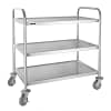 Vogue F995 Stainless Steel 3 Tier Clearing Trolley – 128kg Capacity, Braked Castors, Large Size for Commercial Use