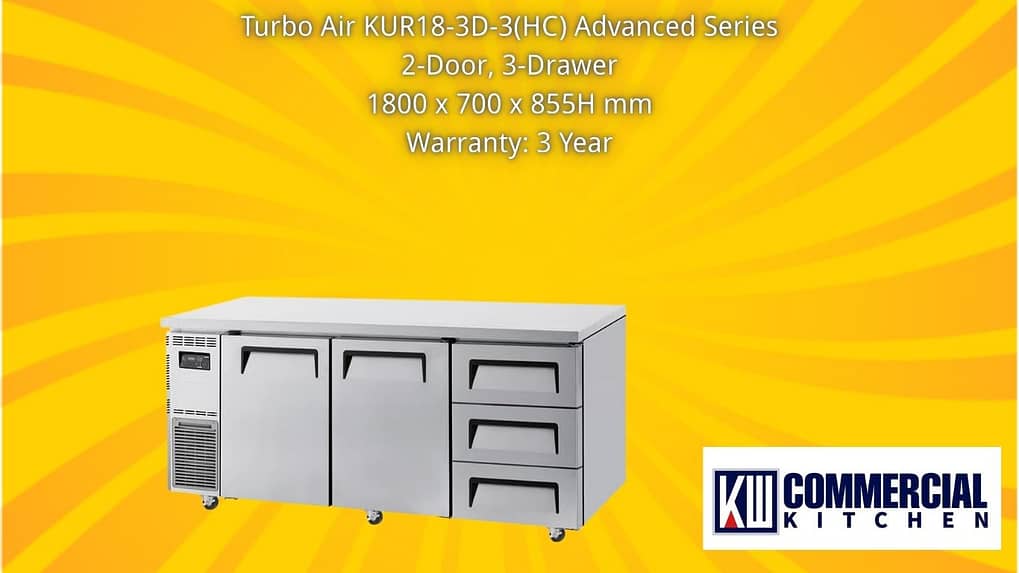 Turbo Air KUR18-3D-3(HC) Advanced Series: 2-Door, 3-Drawer Undercounter Chiller – 1800mm