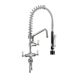 3monkeez Dual Hob Mounted Pre-Rinse Spray Tap with Pot Filler, 305mm, Black, Stainless Steel, WELS Approved