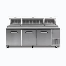 Bromic PP2370 Pizza Prep Fridge with 3 Solid Doors, 12 GN 1/3” Pans, and 480mm Removable Cutting Board