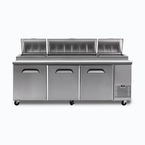 Bromic PP2370 Pizza Prep Fridge with 3 Solid Doors, 12 GN 1/3” Pans, and 480mm Removable Cutting Board