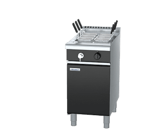 The Waldorf Bold PCLB8140G Gas Pasta Cooker features a patented 47MJ/hr infra-red burner, black enamel body, and stainless steel open pan. Ideal for stylish, high-performance pasta production in Australian commercial kitchens.