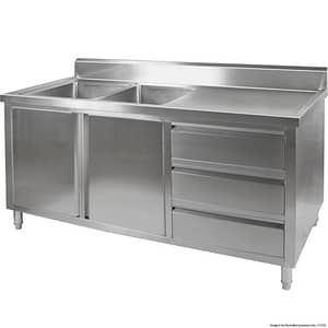 FED DSC-2400L-H All-Stainless Kitchen Cabinet with Double Sinks