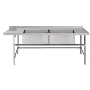 Vogue Dishwasher Inlet Table with Double Bowl Sink 90mm outlet 2400x700x960mmR/H (DE476)