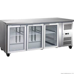 GN3100TNG 3 Glass Door Gastronorm Bench Fridge - KW Commercial Kitchen