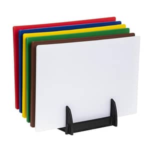 Hygiplas Low Density Set of 6 Chopping Boards with Rack - 450x300x10mm