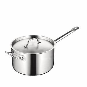 Stainless Steel Sauce Pot with Cover, Ear and Handle, Triple Base - Φ260×H150mm (SKU: 401474)