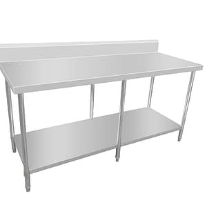 Kitchen Knock Stainless Steel Work Bench with Timber Layer Splashback 2400x600mm