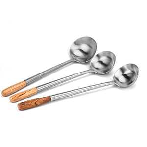 Kitchen Knock Chinese Style Stainless Steel Ladle with Wooden Handle (Pack of 2)