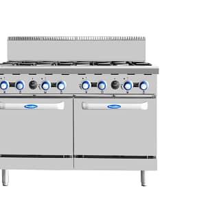 Cookrite AT80G8B-O 8-Burner Cooktop with Oven – NG/LPG Compatible.