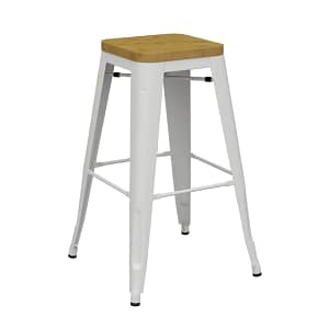 Riviera 750 Stool in White with Timber Seat -Pack of 4