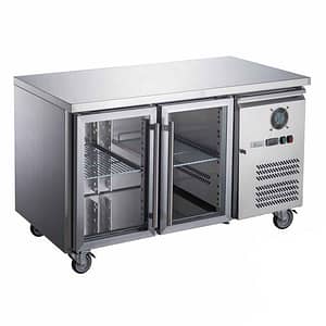 alt="Used FED-X Two Glass Door Bench Fridge - Affordable Commercial Fridge"