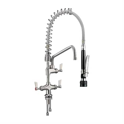 3monkeez Dual Hob Mounted Pre-Rinse Spray Tap with Pot Filler, 305mm, Black, Stainless Steel, WELS Approved