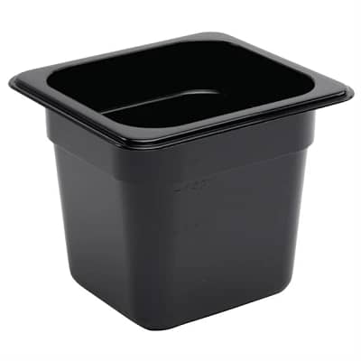 Vogue U471 Black Polycarbonate Gastronorm Pan 1/6 GN with 150mm Depth and 2.3L Capacity