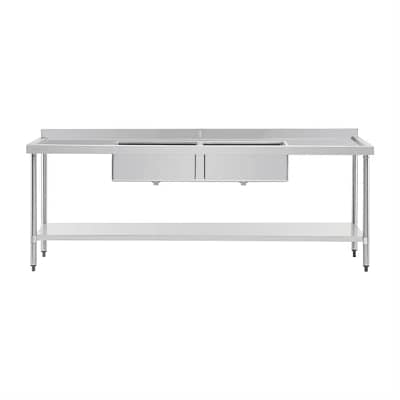 Vogue HC909 2400mm Double Bowl Sink with Twin Drainers and Splashback – Stainless Steel