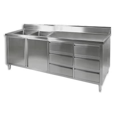 FED DSC-2100L-H Stainless Steel Double Left Sink Kitchen Cabinet with Storage