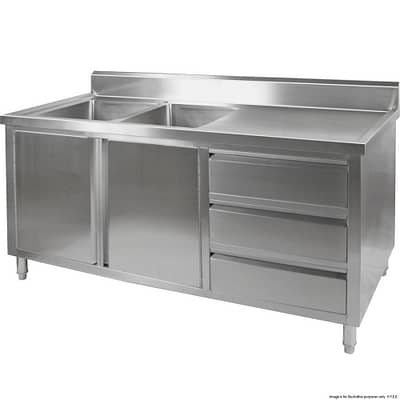 FED DSC-2400L-H All-Stainless Kitchen Cabinet with Double Sinks