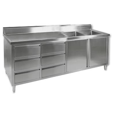 FED DSC-2400R-H Stainless Steel Double Sink Cabinet with Drawers
