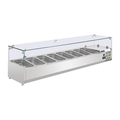 Polar G610-A Countertop Prep Fridge with 8× GN Pans and Glass Sneeze Guard
