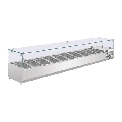 Polar G611-A Countertop Prep Fridge with Glass Sneeze Guard and 10× GN Pans