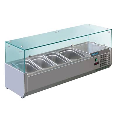 Polar GD875-A Countertop Prep Fridge with Glass Sneeze Guard, 3x 1/3GN & 1x 1/2GN Capacity