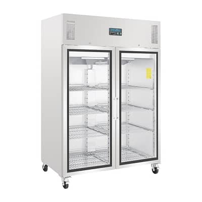 Polar GH219-A 1200L Upright Glass Door Fridge with GN 2/1 Compatibility and LED Display