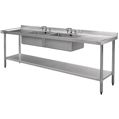 Vogue Double Bowl Sink Double Drainer - 2400mm x 700mm (90mm Drain)