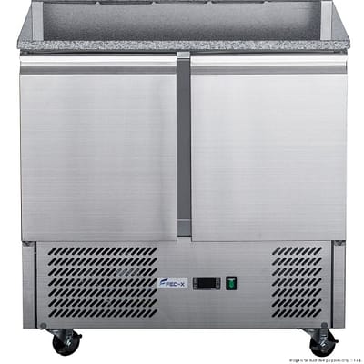 FED-X XGNS900E Two Door Salad Prep Fridge with Marble Worktop and 240L Capacity