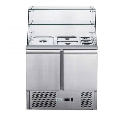 FED-X XS900GC Two Door Glass Top Salad Prep Fridge with 240L Capacity