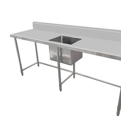 Kitchen Knock 419951 Stainless Steel Sink Bench with Splashback and Centre Leg Brace – 2100x700mm, Ideal for Commercial Kitchens