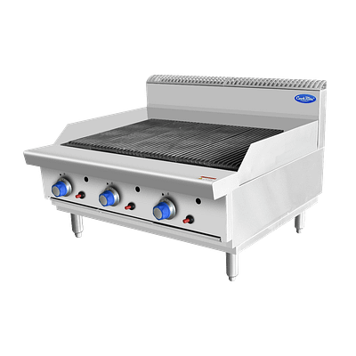 CookRite AT80G9C-C-LPG 900mm LPG benchtop char grill with 3 burners