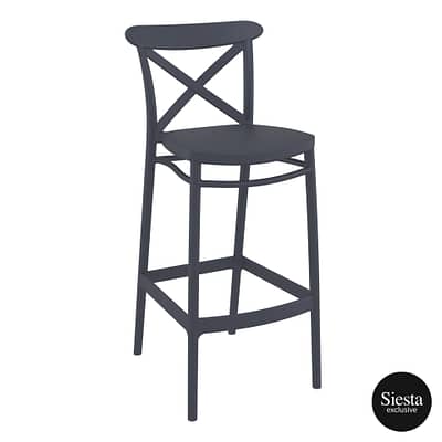 Commercial Grade Anthracite Cross Barstool 75 - Heavy Duty Bar Stool by Siesta, Turkey
