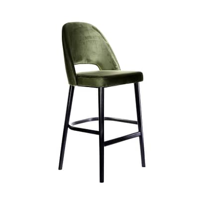 Avocado Velvet Semifreddo Stool with Sleek Black Legs