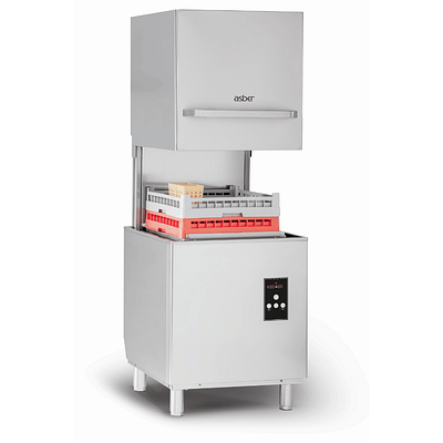 Asber GE-H500DD Pass-through Hood Dishwasher, High-Speed, 40 Racks/Hour, Stainless Steel