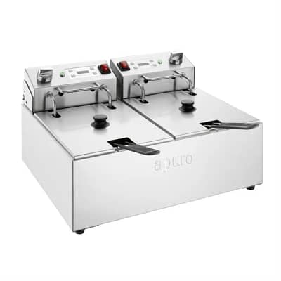 Apuro CU624-A Double Tank Fryer with Timer and Stainless Steel Build