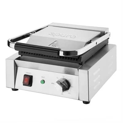 Apuro CU600-A 1.5kW Bistro Contact Grill – Heavy Duty Ribbed Cast Iron Plates