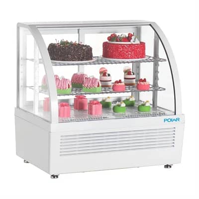 Polar CU637-A 100L Countertop Display Fridge – White Finish with Sliding Glass Doors