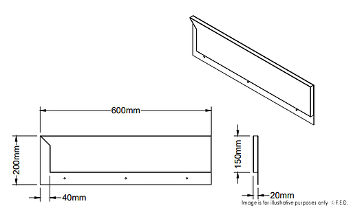FED Modular System Splashback Extension for Premium 600 Series Bench WBB6-SB/L - Image 2