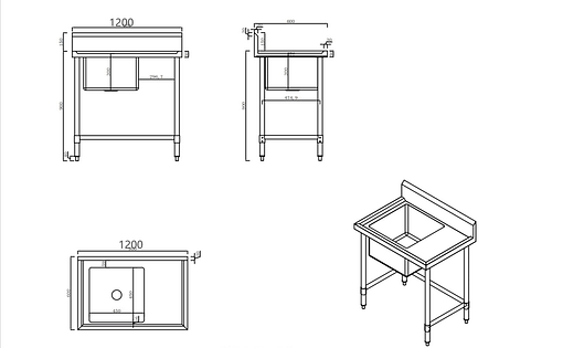 Kitchen Knock 1200mm Left Sink Bench – 304 SS, Leg Brace - Image 2