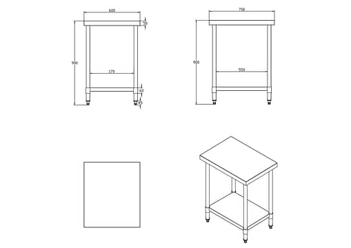 Kitchen Knock Stainless Steel Work Bench with Timber Layer Flat 600x700mm - Image 2