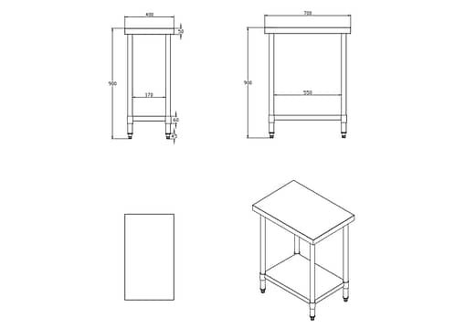 Kitchen Knock Stainless Steel Work Bench with Timber Layer Flat 400x700mm - Image 2