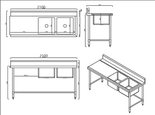 Kitchen Knock Stainless Steel Double Sink Dishwasher Bench Left Inlet 1200x700mm - Image 2