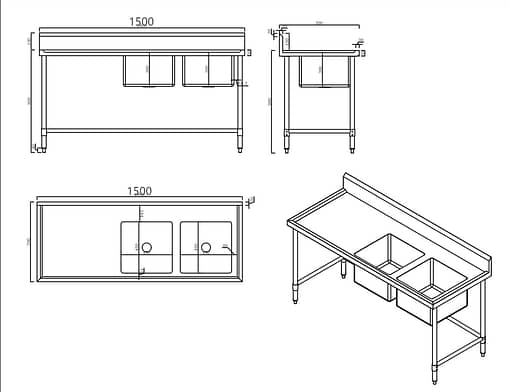 Kitchen Knock Double Right Sink Bench – 1500mm - Image 2