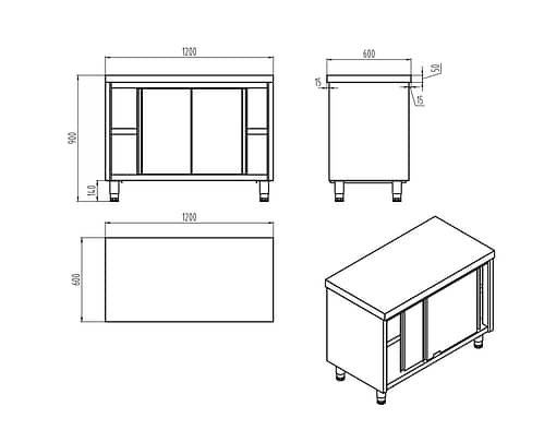 KK Stainless Steel Sliding Door Workbench Cabinet – 424530 / 424531 / 424532 - Image 4