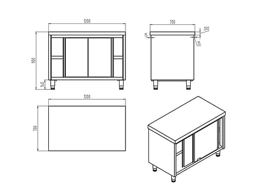 KK Stainless Steel Sliding Door Workbench Cabinet – 424530 / 424531 / 424532 - Image 3