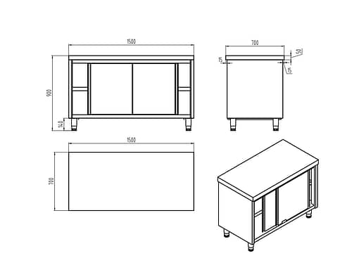 KK Stainless Steel Sliding Door Workbench Cabinet – 424530 / 424531 / 424532 - Image 2