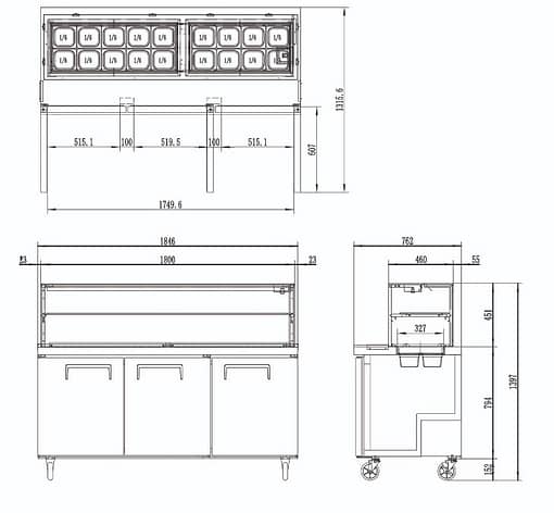 Atosa 3-Door Refrigerated Salad Bar Fridge with Glass Canopy MSF8304G - Commercial-Grade, Energy-Efficient - Image 2