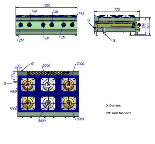 Fagor 700 series natural gas 6 burner SS boiling top CG7-60H - Image 2